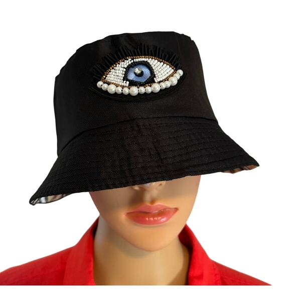 Evil Eye Bucket Hat Black Reversible Women's One Size - Picture 1 of 7